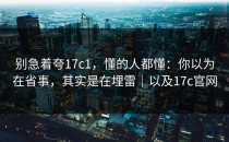 别急着夸17c1，懂的人都懂：你以为在省事，其实是在埋雷｜以及17c官网