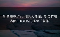 别急着夸17c，懂的人都懂：别只盯着表面，真正的门槛是“条件”