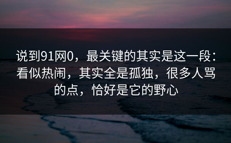 说到91网0,最关键的其实是这一段:看似热闹,其实全是孤独,很多人骂的点,恰好是它的野心 第1张 说到91网0,最关键的其实是这一段:看似热闹,其实全是孤独,很多人骂的点,恰好是它的野心 第1张